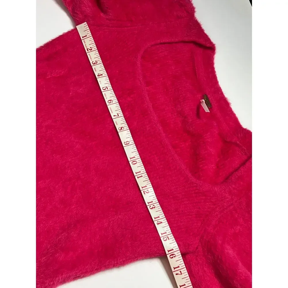 Free People Moonbeam Sweater Small Hot Pink Cropped Puff Sleeve Soft Knit